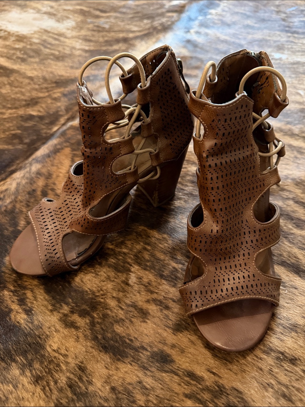 Women’s Brown Cutout Lace-Up Heeled Sandals